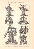 Theodolite und Universalinstrumente I. - II. historischer Druck Holzstich ca. 1908
