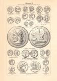 Münzen I. - II. historischer Druck Holzstich ca. 1906