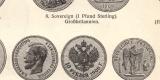 Münzen V. - VI. historischer Druck Holzstich ca. 1906
