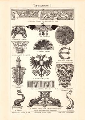 Tierornamente I. - II. historischer Druck Holzstich ca. 1908
