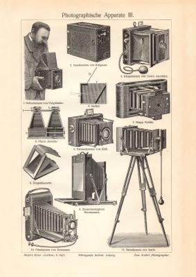 Photographische Apparate III. - IV. historischer Druck Holzstich ca. 1906