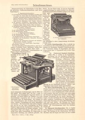 Schreibmaschinen historischer Druck Holzstich ca. 1907