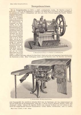 Stempelmaschinen historischer Druck Holzstich ca. 1907