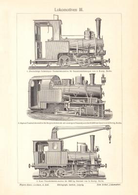 Lokomotiven III. - IV. historischer Druck Holzstich ca. 1905