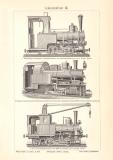 Lokomotiven III. - IV. historischer Druck Holzstich ca. 1905