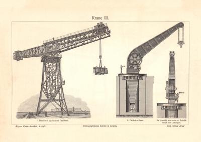 Krane III. - IV. historischer Druck Holzstich ca. 1905