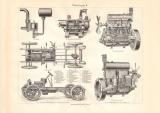 Motorwagen I. - II. historischer Druck Holzstich ca. 1906