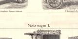 Motorwagen I. - II. historischer Druck Holzstich ca. 1906