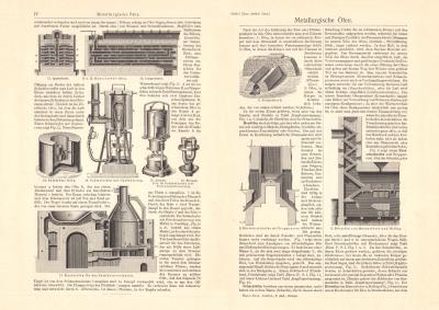 Metallurgische &Ouml;fen I. - IV. historischer Druck Holzstich ca. 1906