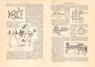 Spinnereimaschinen I. historischer Druck Holzstich ca. 1907