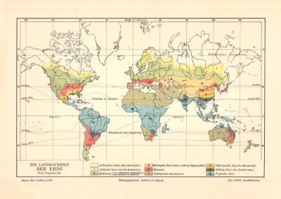 Landbauzonen der Erde nach Engelbrecht historische Landkarte Lithographie ca. 1905