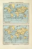 Luftdruck und Windverteilung historische Landkarte Lithographie ca. 1905