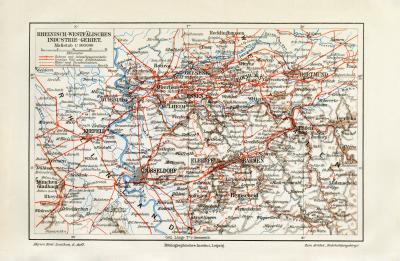 Rheinland Westfalen Industriegebiet historische Landkarte Lithographie ca. 1907
