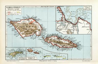 Samoa Inseln historische Landkarte Lithographie ca. 1907