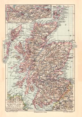 Schottland historische Landkarte Lithographie ca. 1907
