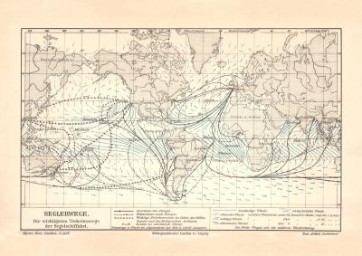 Seglerwege historische Landkarte Lithographie ca. 1907