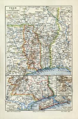 Togo historische Landkarte Lithographie ca. 1908