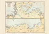 Rettungsstationen Nordsee Ostsee historische Landkarte Lithographie ca. 1907