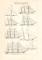 Takelung der Segelschiffe I. - II. historischer Druck Lithographie ca. 1908