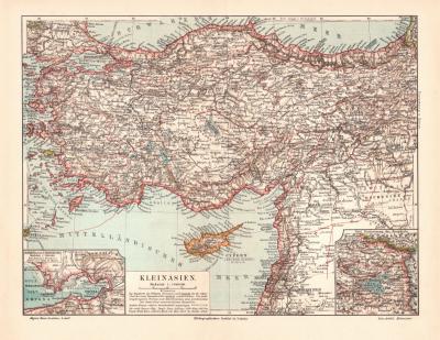 Kleinasien historische Landkarte Lithographie ca. 1908