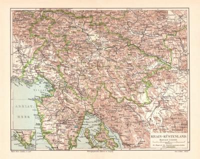 Krain Küstenland historische Landkarte Lithographie ca. 1905