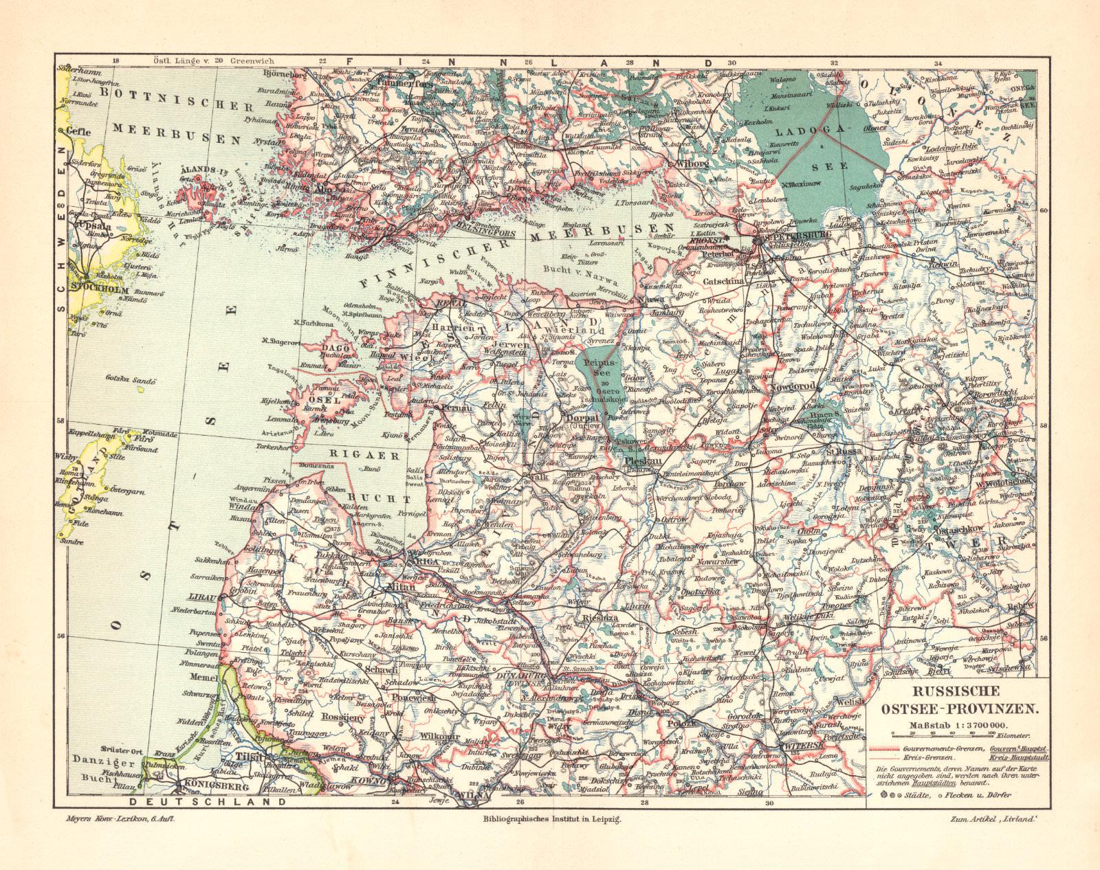 Russland Westrussland und Ostseeprovinzen Alte historische Landkarte 1895 B14 