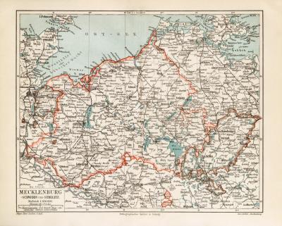 Mecklenburg Schwerin Strelitz historische Landkarte Lithographie ca. 1906