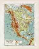 Nord Amerika Flüße & Gebirge historische Landkarte Lithographie ca. 1906