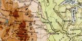 Nord Amerika Fl&uuml;&szlig;e &amp; Gebirge historische Landkarte Lithographie ca. 1906