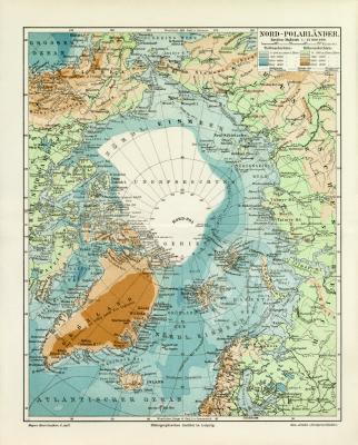 Nord Polarländer historische Landkarte Lithographie ca. 1906
