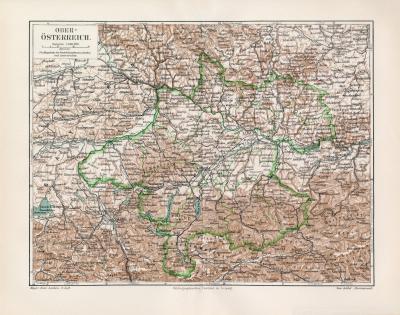 Ober Österreich historische Landkarte Lithographie ca. 1906