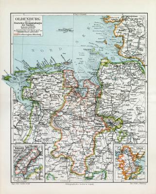 Oldenburg Deutsche Strommündungen Nordsee historische Landkarte Lithographie ca. 1906