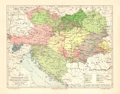 &Ouml;sterreich Ungarn Ethnographie historische Landkarte Lithographie ca. 1906