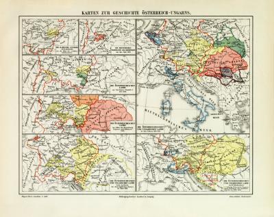 Österreich Ungarn Geschichte historische Landkarte Lithographie ca. 1906