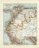 Peru Ecuador Kolumbien Venezuela historische Landkarte Lithographie ca. 1906