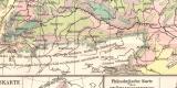Mitteleuropa Ph&auml;nologie historische Landkarte Lithographie ca. 1905