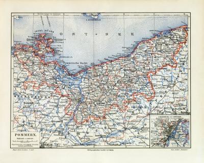 Pommern historische Landkarte Lithographie ca. 1906