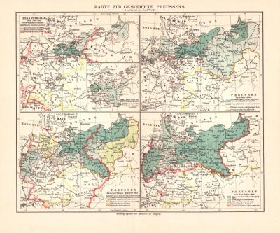 Preussen Geschichte historische Landkarte Lithographie ca. 1907