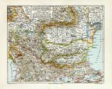 Rum&auml;nien Bulgarien Serbien Montenegro historische Landkarte Lithographie ca. 1907