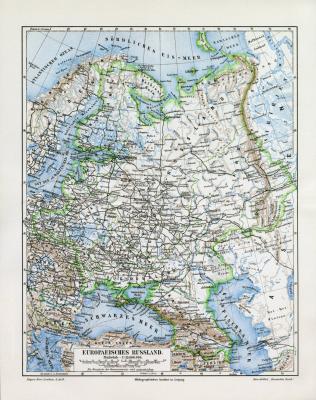 Europ&auml;isches Russland historische Landkarte Lithographie ca. 1907