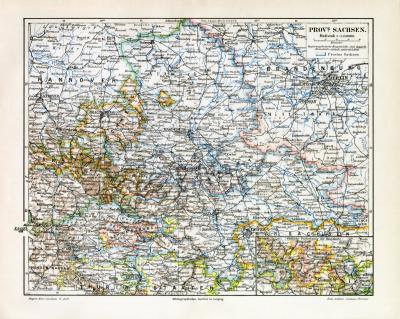 Königreich Sachsen Geologie historische Landkarte Lithographie ca 1909 antik 