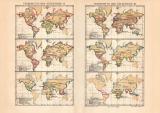 Verbreitung der S&auml;ugetiere I. - IV historische Landkarte Lithographie ca. 1907