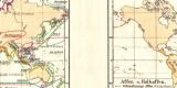 Verbreitung der S&auml;ugetiere I. - IV historische Landkarte Lithographie ca. 1907