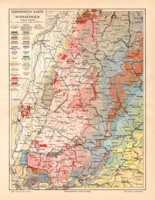 Schwarzwald Geologie historische Landkarte Lithographie ca. 1907