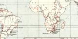 Wichtigste Mineralfundstätten der Erde I. historische Landkarte Lithographie ca. 1907