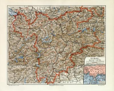 Baden historische Landkarte Lithographie ca 1902 antike Karte Geographie 