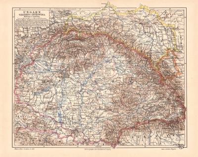 Ungarn Galizien Bukowina historische Landkarte Lithographie ca. 1908