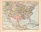 Vereinigte Staaten und Mexiko historische Landkarte Lithographie ca. 1908