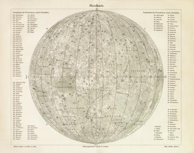 Mondkarte historische Karte Lithographie ca. 1906
