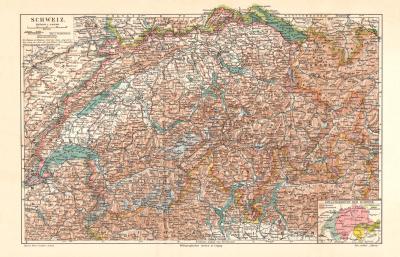 Schweiz historische Landkarte Lithographie ca. 1907